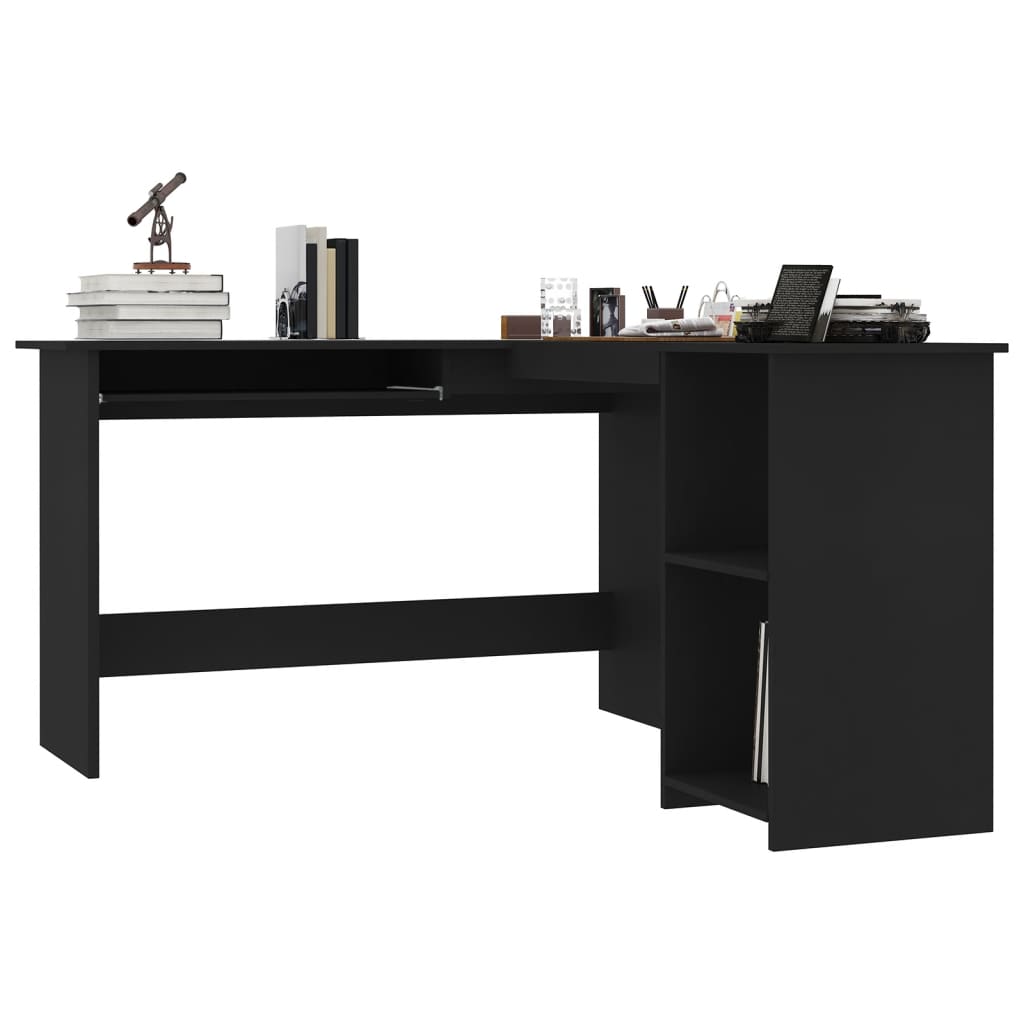 vidaXL Kampinis stalas, juodos spalvos, 120x140x75cm, MDP, L formos
