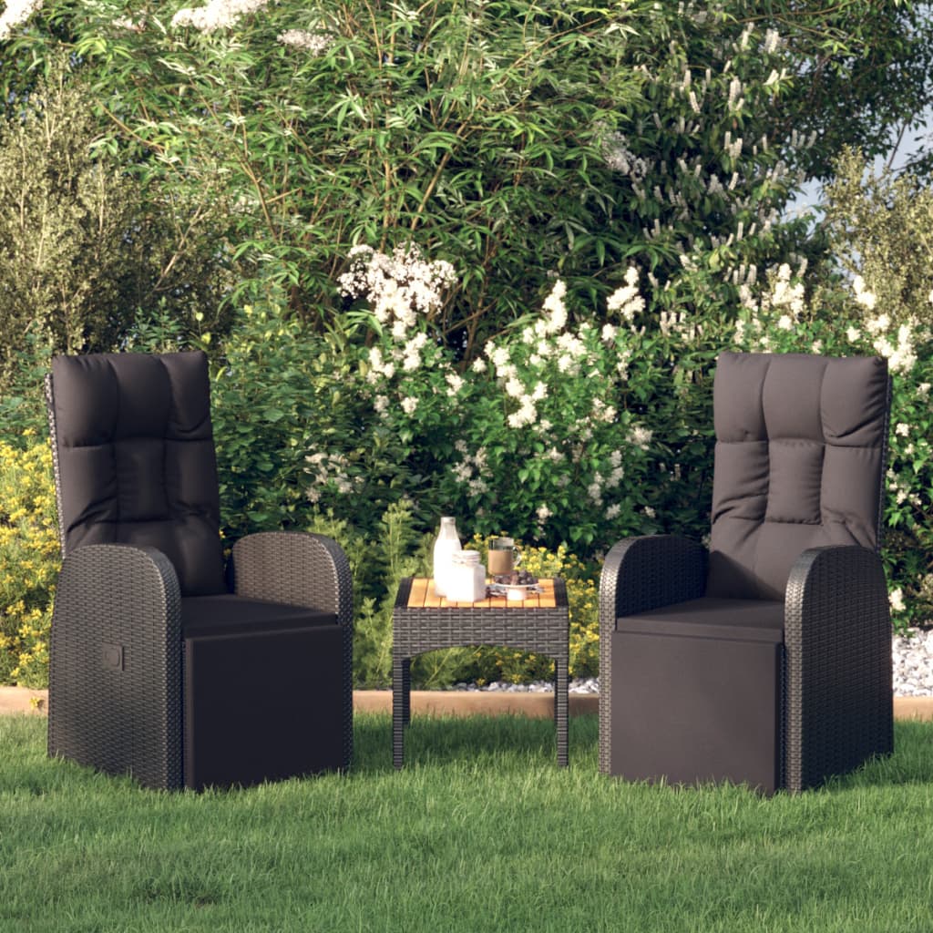 vidaXL Sodo kėdės su pagalvėlėmis, 2vnt., juodos, poliratanas