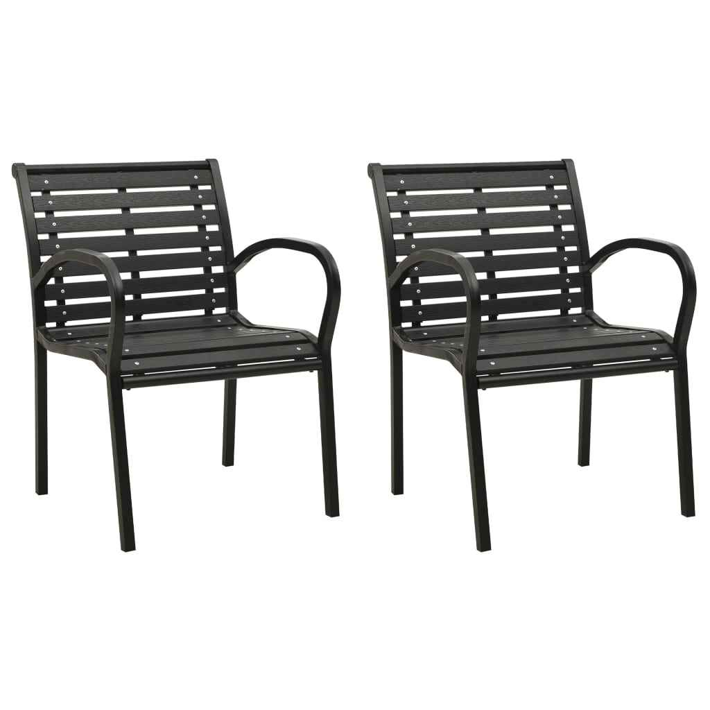 vidaXL Sodo kėdės, 2vnt, juodos spalvos, plienas ir WPC