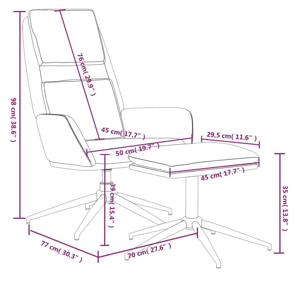 vidaXL Poilsio kėdė su taburete, kreminė, mikropluošto audinys