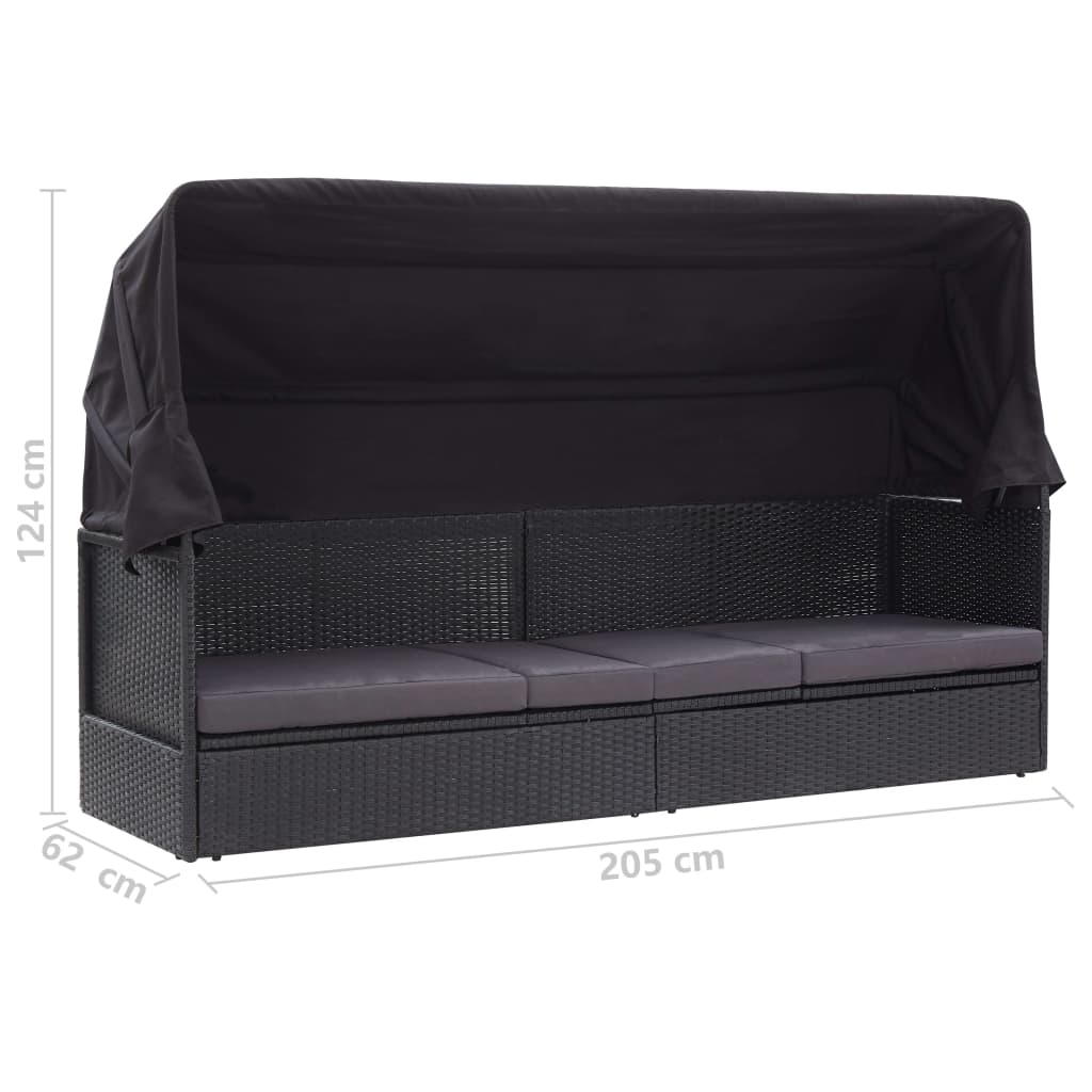 vidaXL Lauko sofa-lova su stogeliu, juodos spalvos, poliratanas