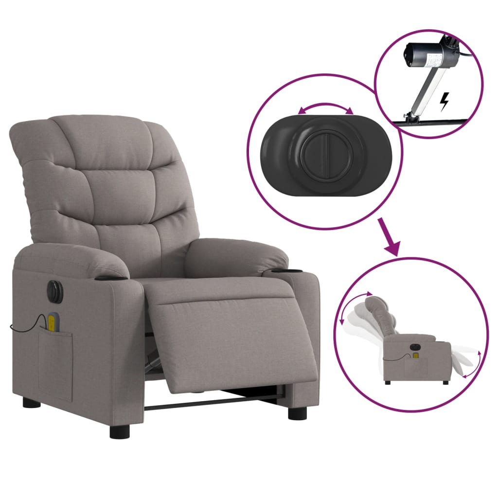 vidaXL Elektrinis atlošiamas masažinis krėslas, taupe, audinys