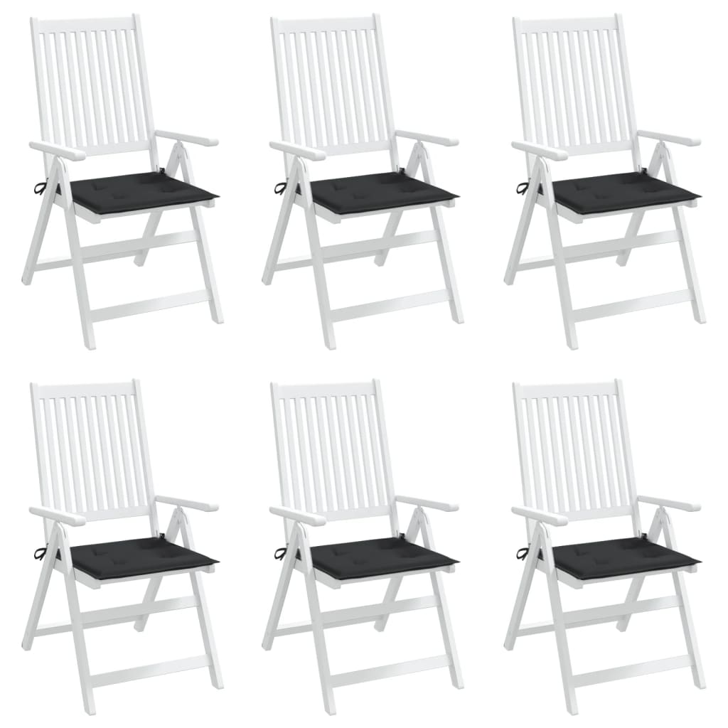 vidaXL Sodo kėdės pagalvėlės, 6vnt., juodos, 40x40x3cm, audinys