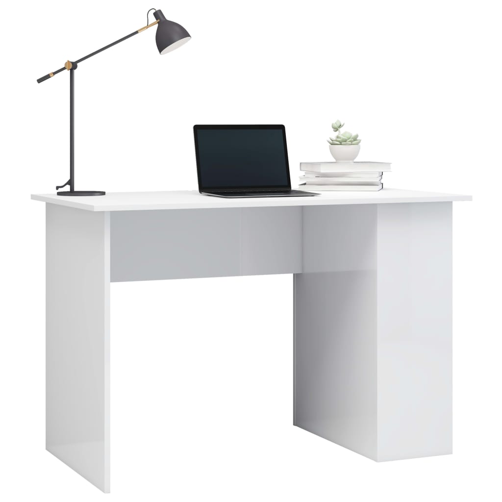 vidaXL Rašomasis stalas, baltas, 110x60x73cm, MDP, ypač blizgus
