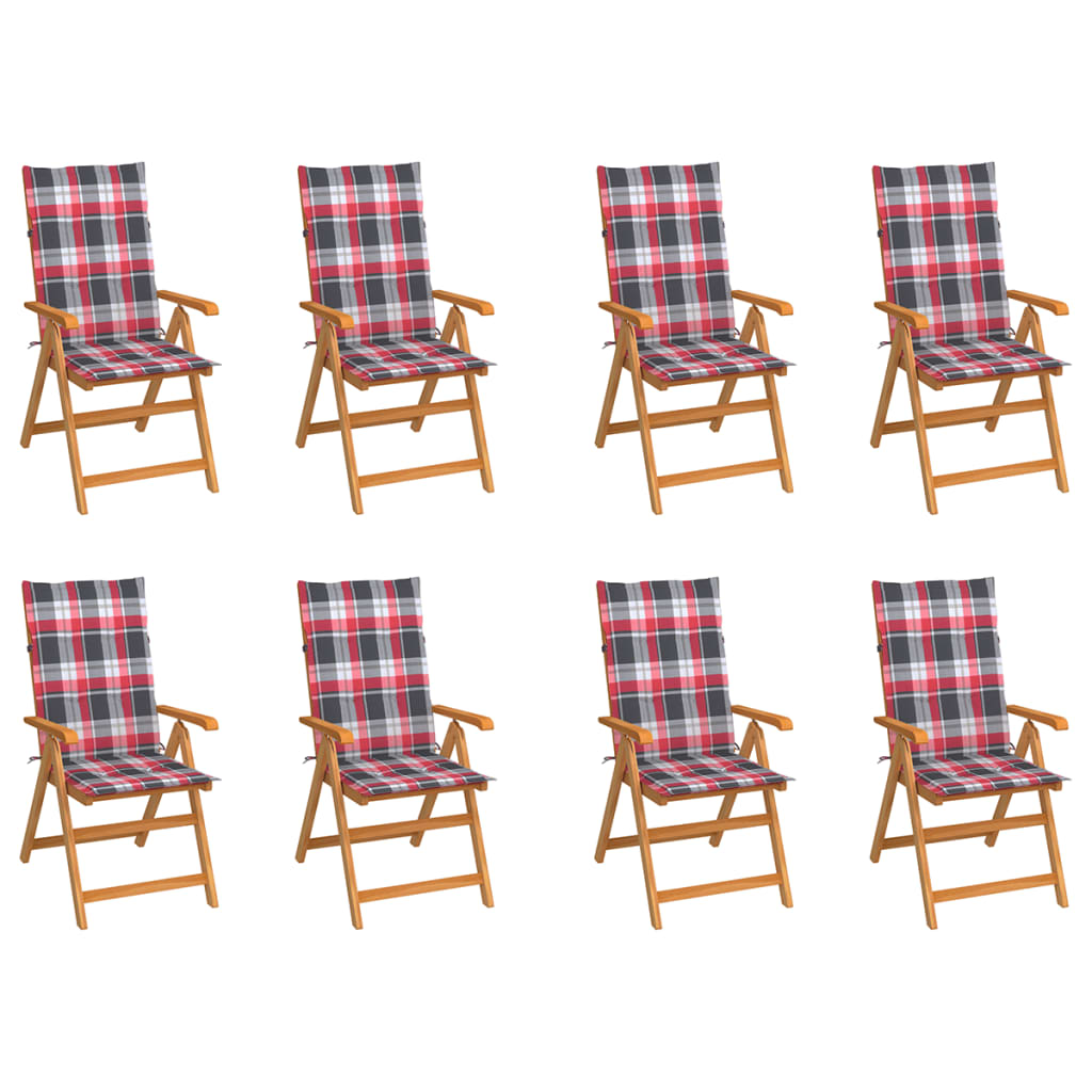 vidaXL Atlošiamos sodo kėdės su pagalvėlėmis, 8vnt., tikmedžio masyvas