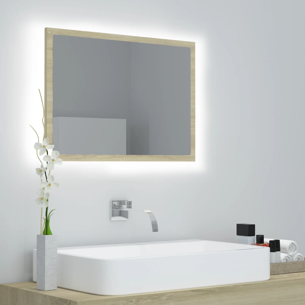 vidaXL Vonios kambario LED veidrodis, ąžuolo, 60x8,5x37cm, akrilas