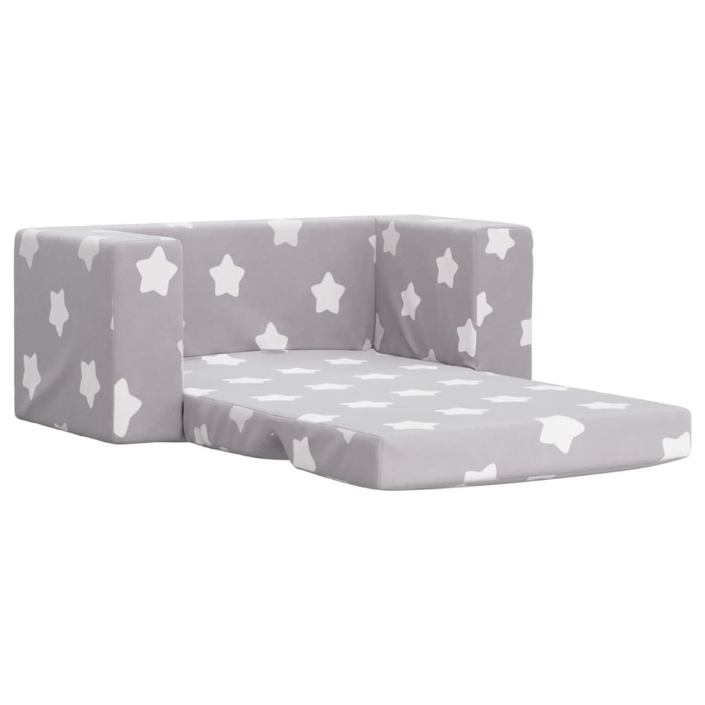 vidaXL Dvivietė vaikiška sofa-lova, pilka, pliušas, su žvaigždėmis