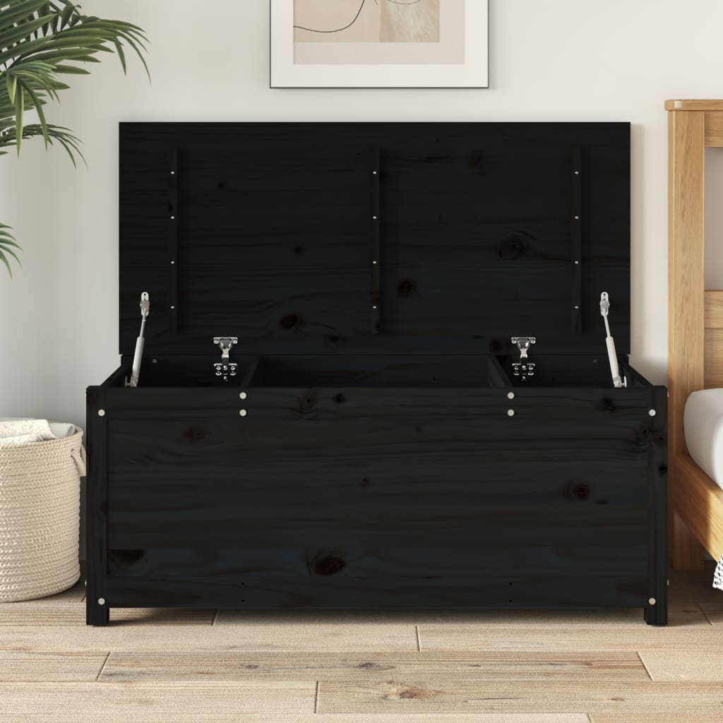 vidaXL Daiktadėžė, juoda, 110x50x45,5cm, pušies medienos masyvas