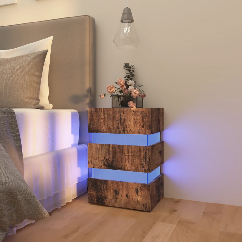 vidaXL Naktinė spintelė su LED, dūminio ąžuolo, 45x35x67cm, mediena