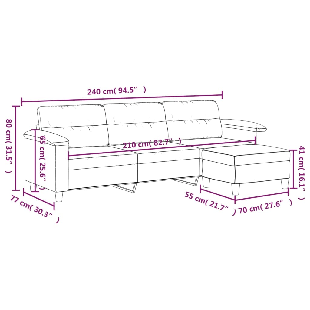 vidaXL Trivietė sofa su pakoja, tamsiai pilka, 210cm, audinys