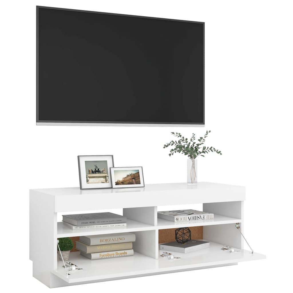 vidaXL Televizoriaus spintelė su LED apšvietimu, balta, 100x35x40cm