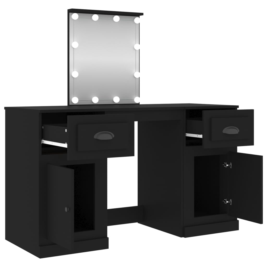 vidaXL Kosmetinis staliukas su LED, juodas, 130x50x132,5cm