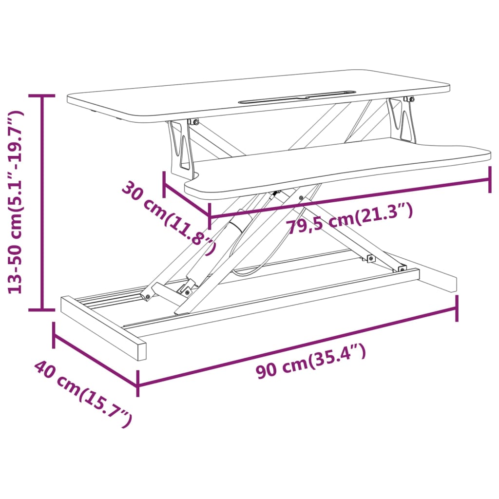 vidaXL Reguliuojamas darbastalis, 90x40x(13–50)cm, plienas ir mediena