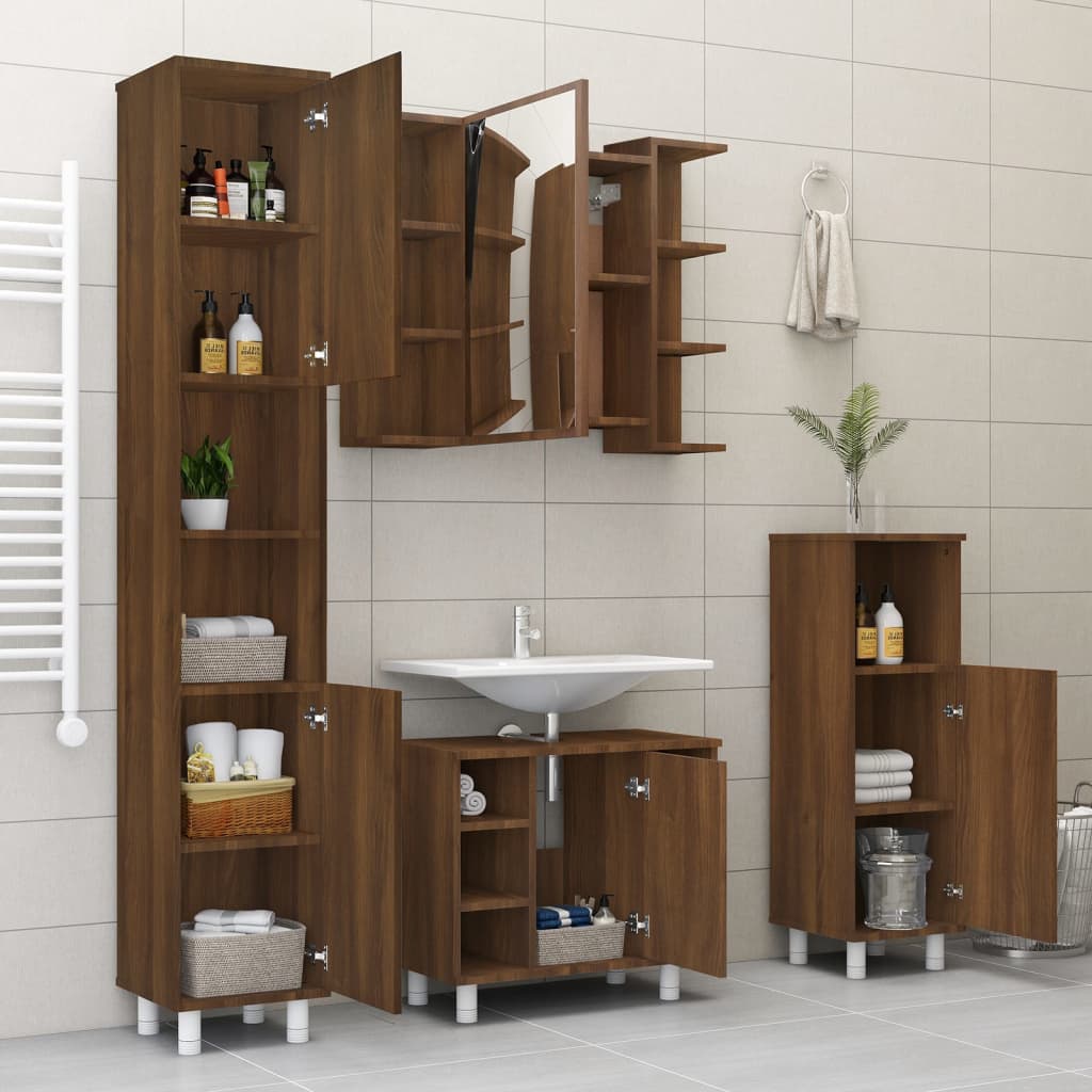 vidaXL Veidrodinė vonios spintelė, ruda, 80x20,5x64cm, mediena