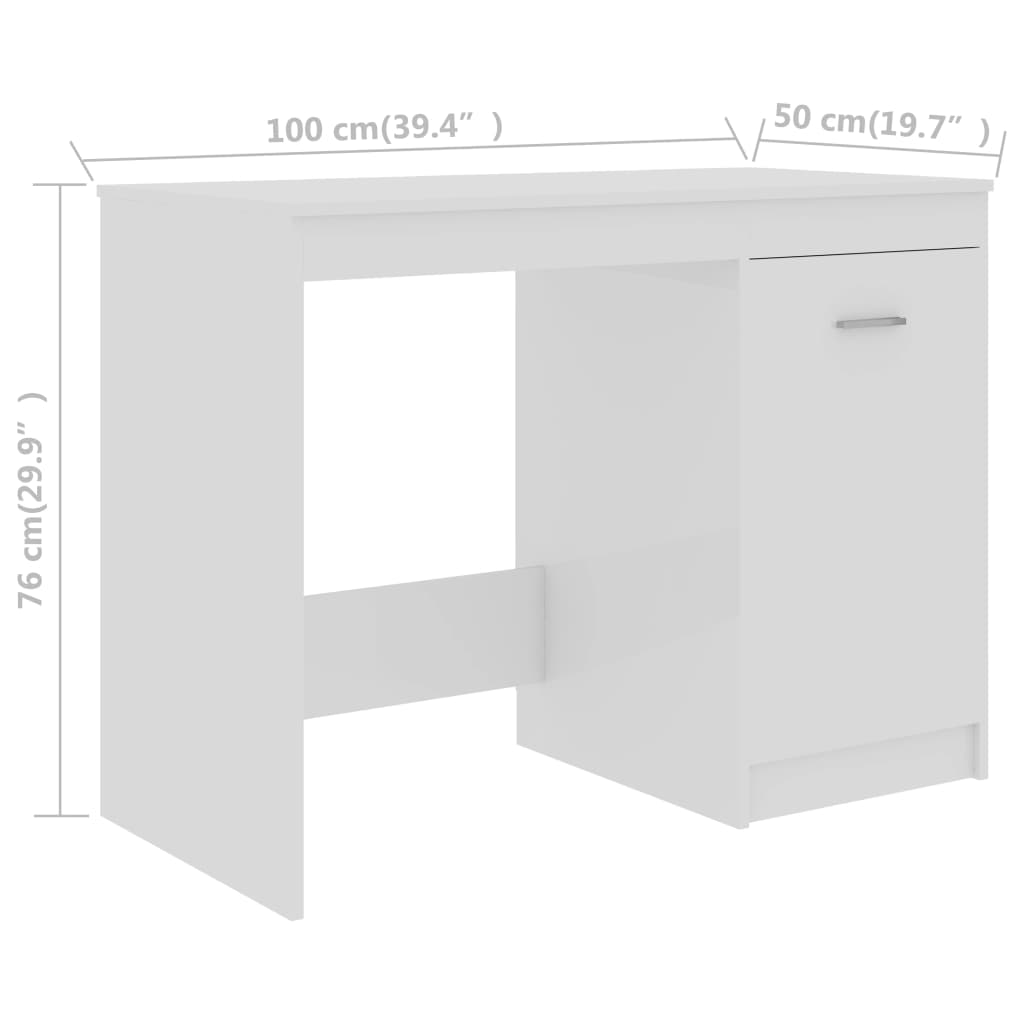 vidaXL Rašomasis stalas, baltas, 100x50x76cm, MDP, ypač blizgus