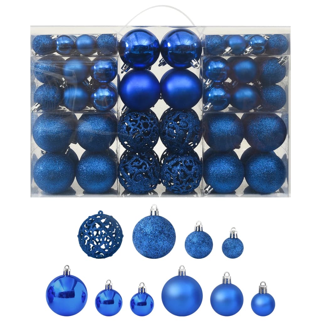 vidaXL Eglutės žaisliukų rinkinys, 100vnt., mėlynos spalvos