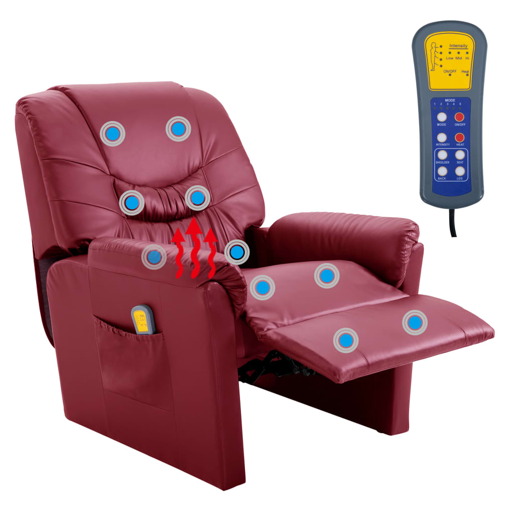 vidaXL Atlošiamas masažinis krėslas, raudonas, dirbtinė oda
