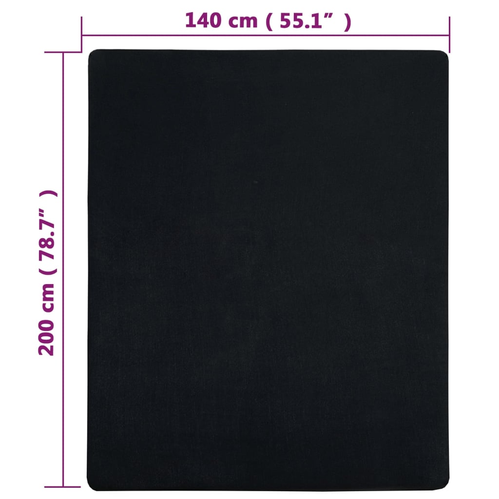 vidaXL Paklodės su guma, 2vnt., juodos, 140x200cm, medvilnė