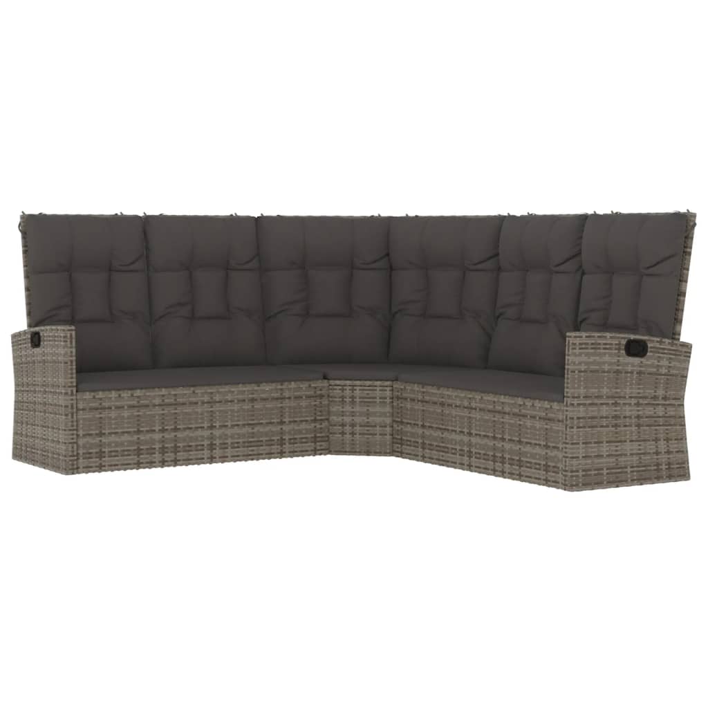 vidaXL Atlošiama kampinė sofa su pagalvėlėmis, pilka, poliratanas