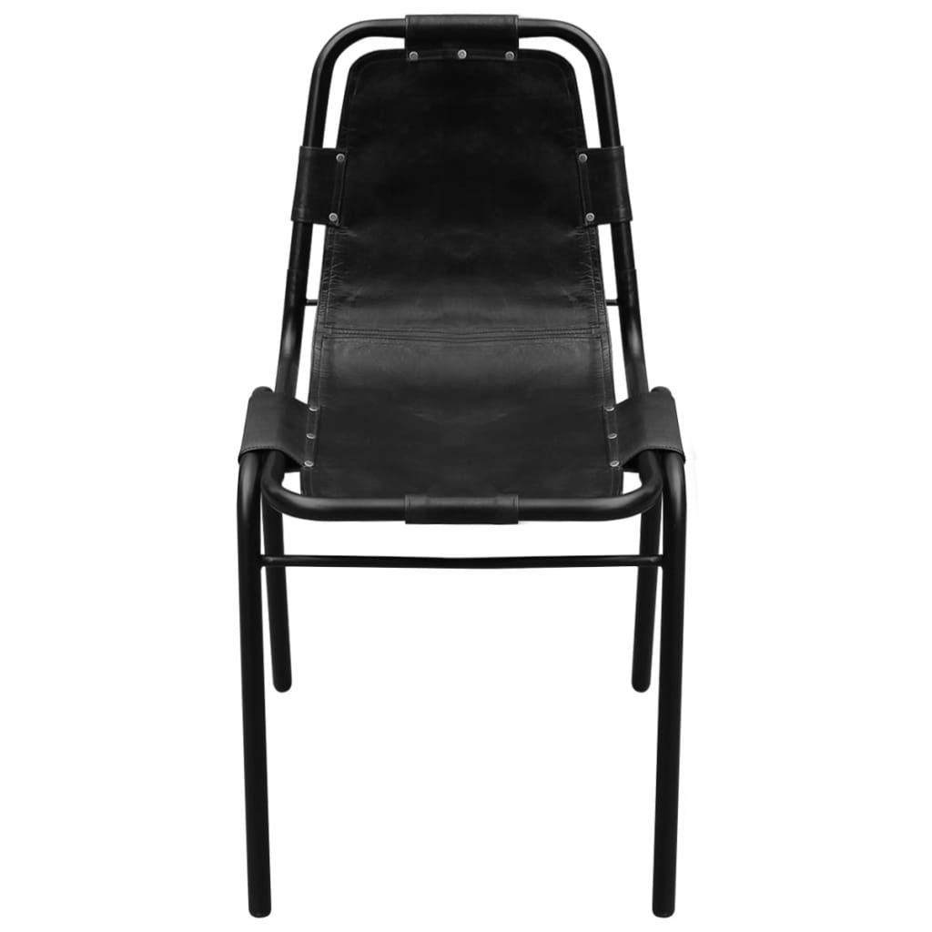 vidaXL Valgomojo kėdės, 2 vnt, juodos, tikra oda