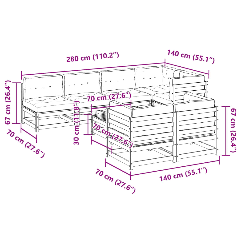 vidaXL Sodo sofos komplektas su pagalvėlėmis, 8 dalių, vaško, pušis