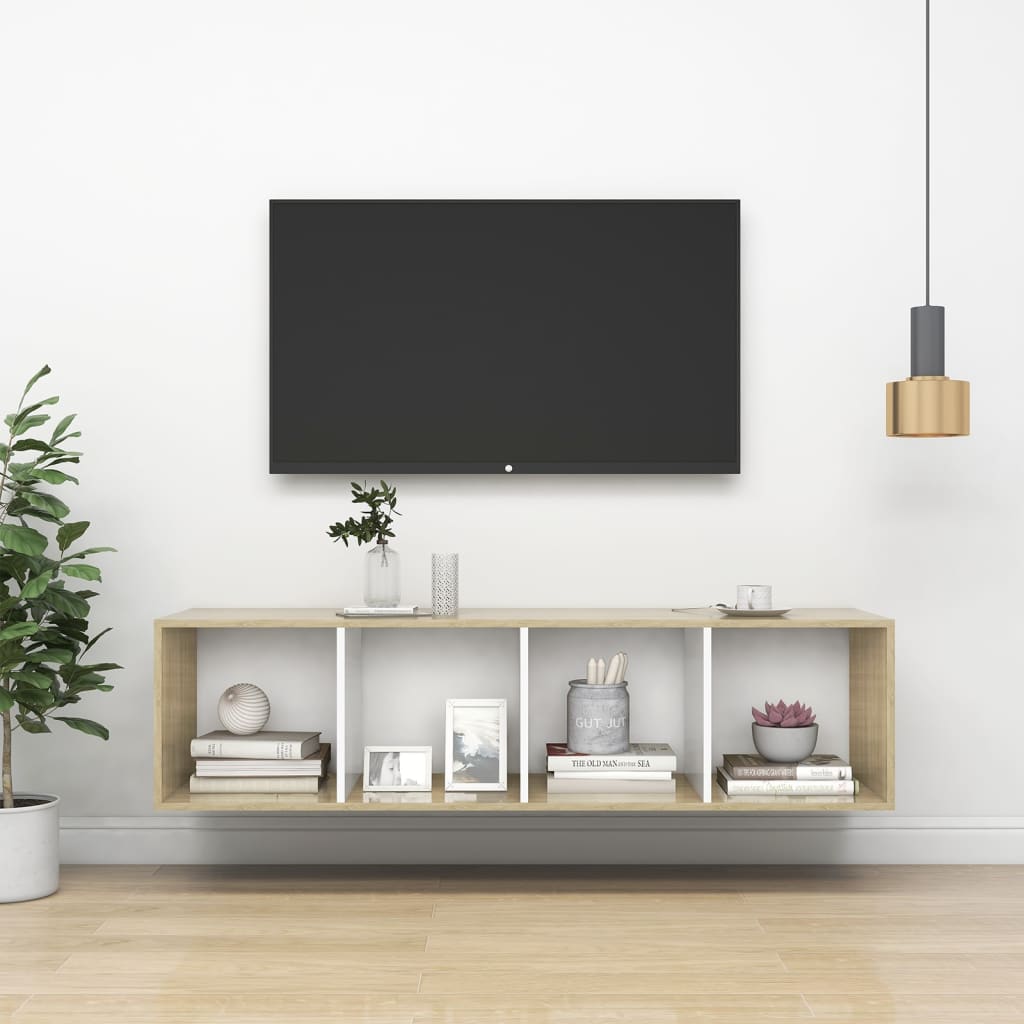 vidaXL Montuojama TV spintelė, ąžuolo/balta, 37x37x142,5cm, MDP