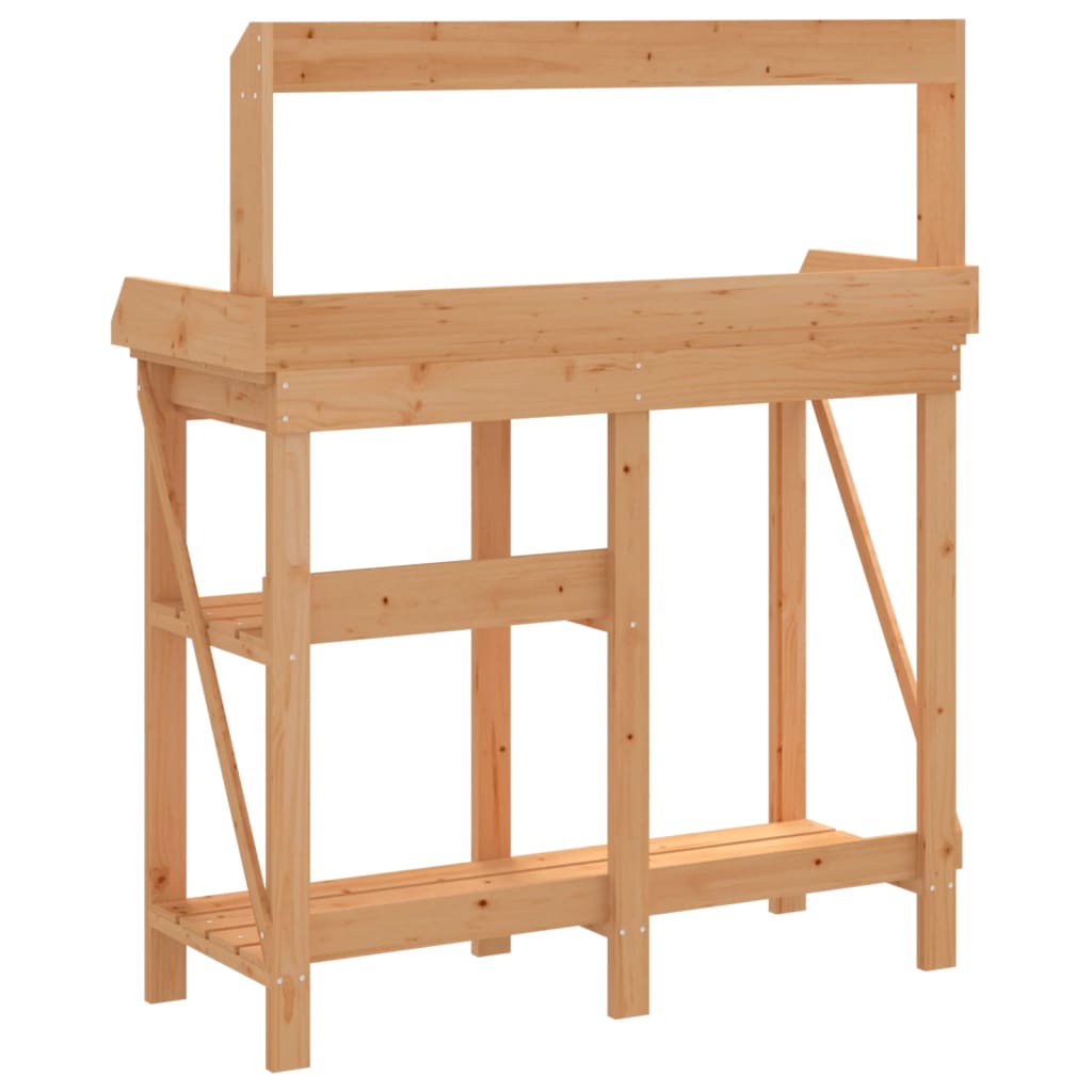 vidaXL Sodinimo stalas su lentynomis, rudas, eglės medienos masyvas