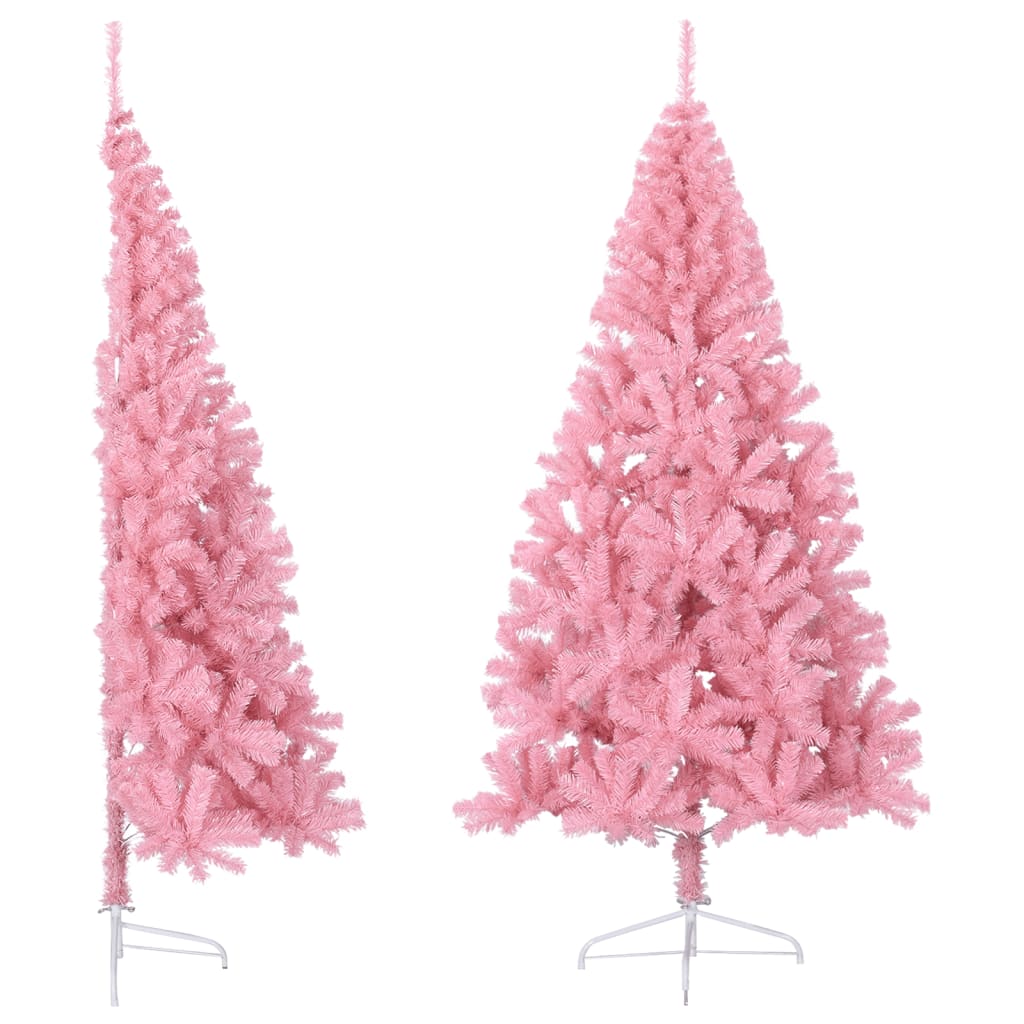 vidaXL Dirbtinė pusinė Kalėdų eglutė su stovu, rožinė, 240cm, PVC