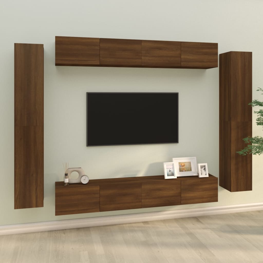 vidaXL TV spintelių komplektas, 8 dalių, rudas ąžuolo, mediena