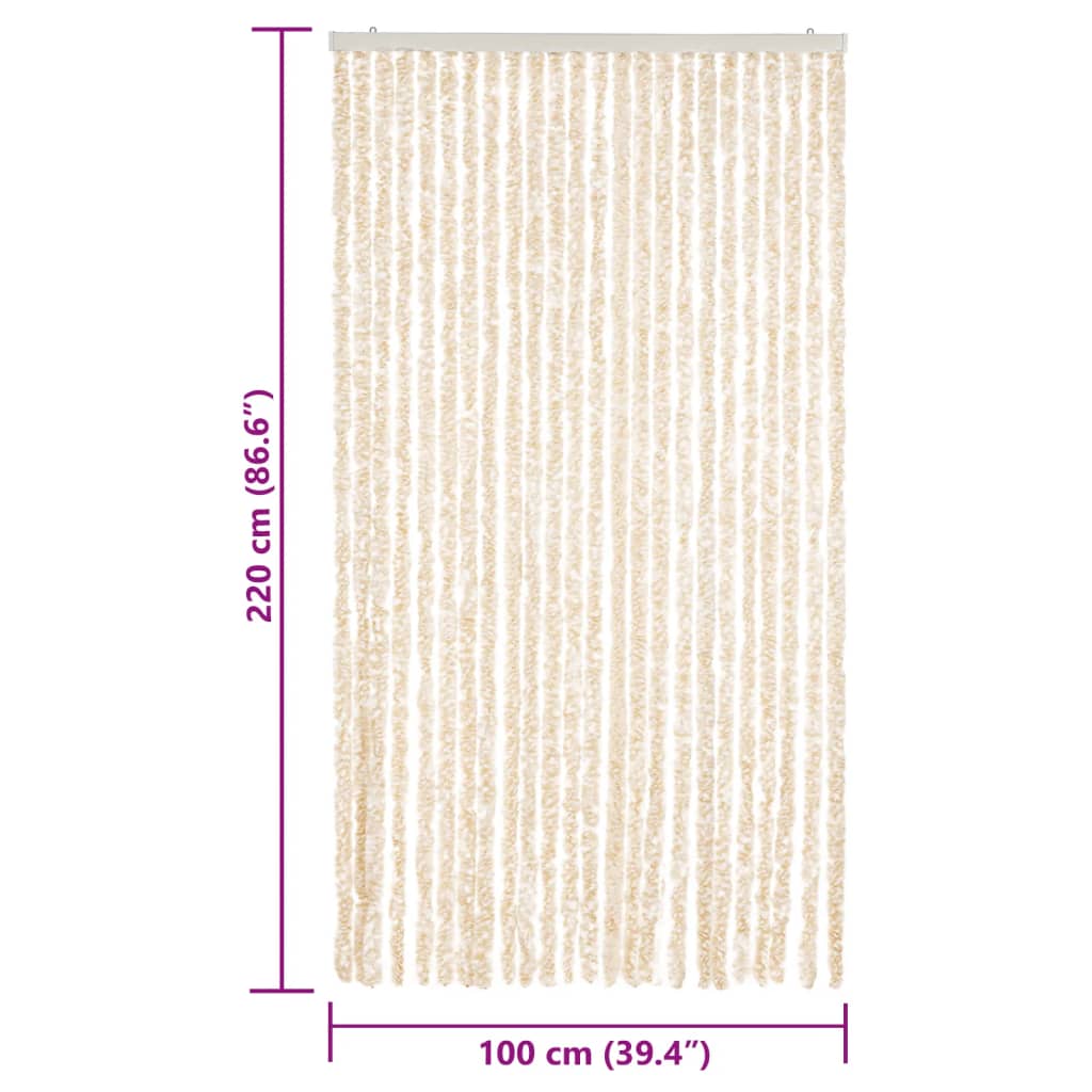 vidaXL Užuolaida nuo musių, smėlio ir balta, 100x220cm šenilis