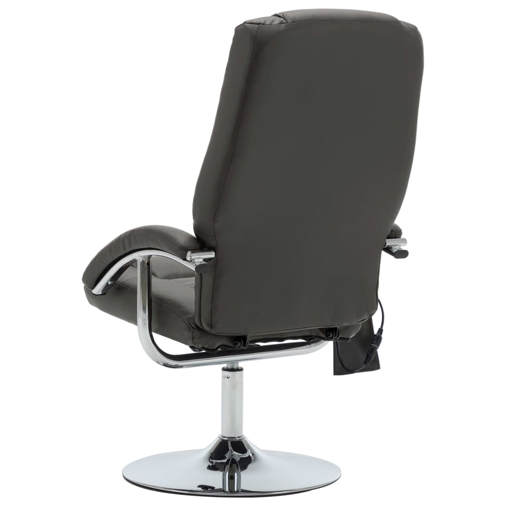 vidaXL Atlošiamas masažinis krėslas su pakoja, pilkas, dirbtinė oda