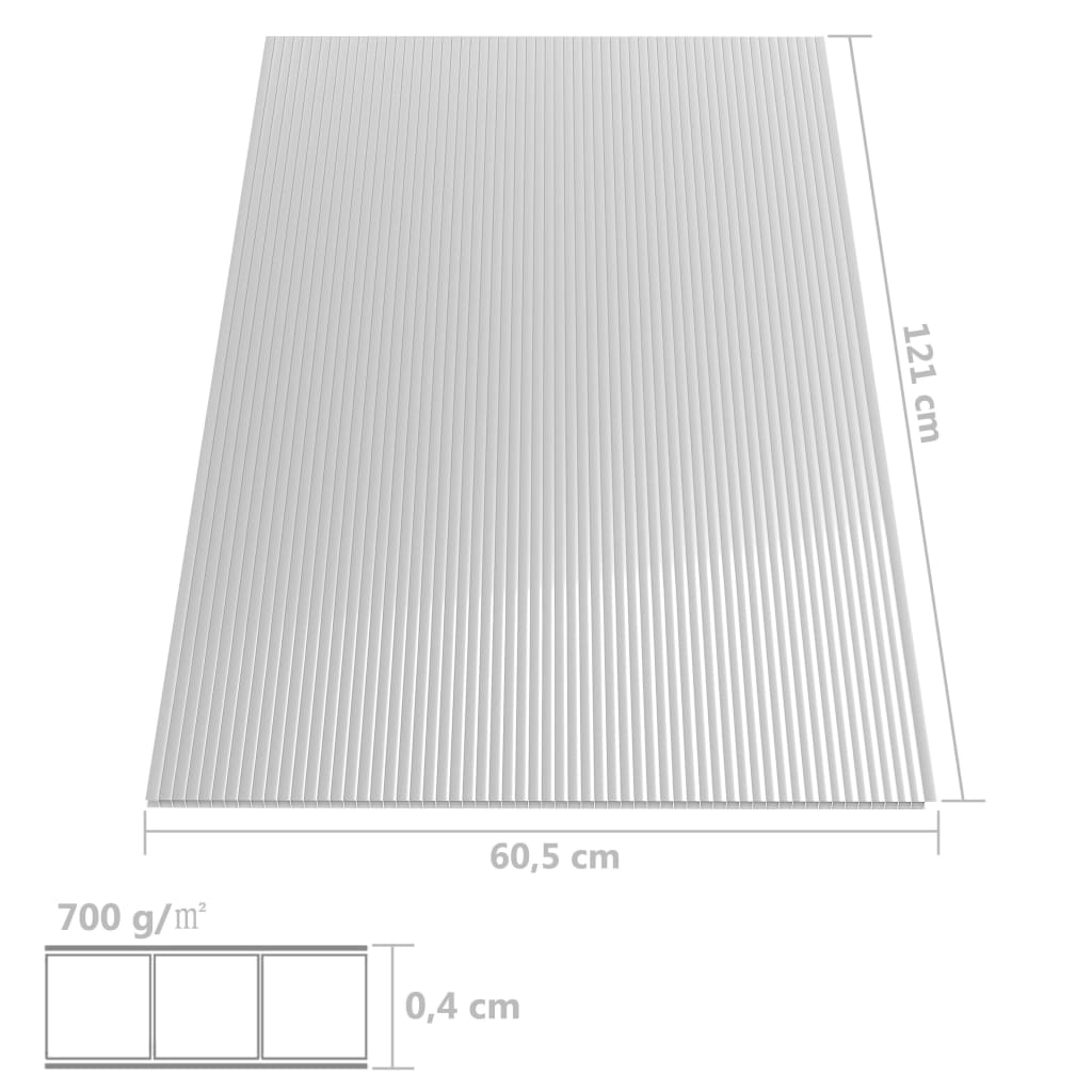 vidaXL Polikarbonato lakštai, 8vnt., 121x60cm, 4mm