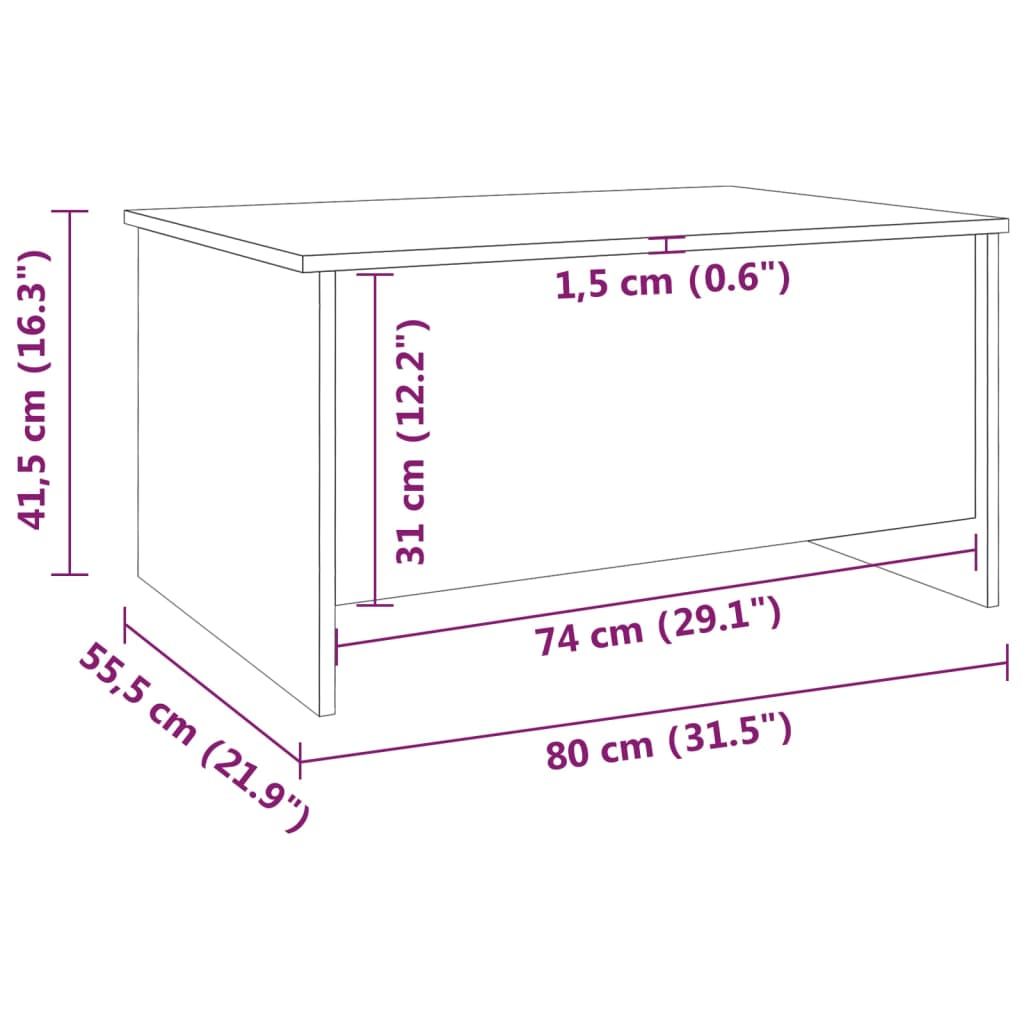 vidaXL Kavos staliukas, rudas ąžuolo, 80x55,5x41,5cm, apdirbta mediena