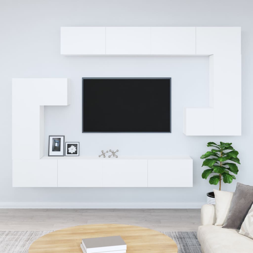 vidaXL Sieninė televizoriaus spintelė, balta, apdirbta mediena