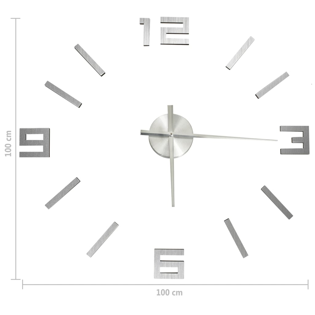 vidaXL Sieninis laikrodis, sidabrinis, 100cm, modernus, 3D, XXL