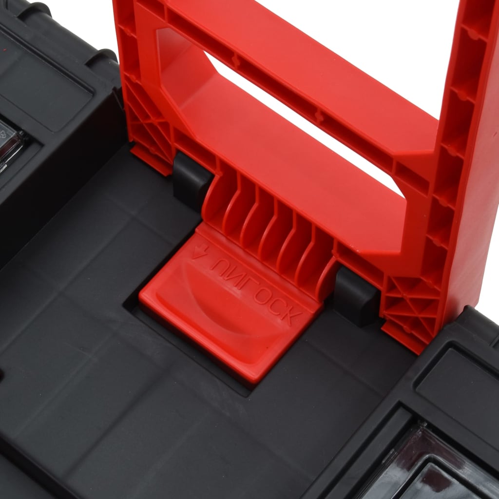 vidaXL Įrankių dėžė-vežimėlis, juodas ir raudonas, polipropilenas