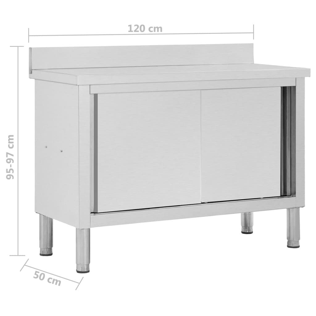 vidaXL Darbo stalas su durimis, 120x50x(95-97)cm, nerūdijantis plienas