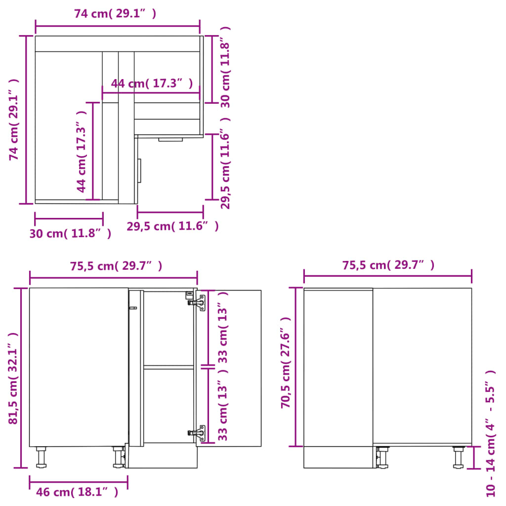 vidaXL Virtuvės spintelė, pilka ąžuolo, 75,5x75,5x81,5cm, mediena
