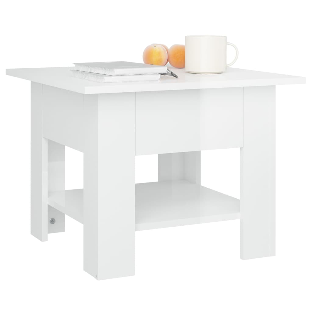 vidaXL Kavos staliukas, baltas, 55x55x42cm, apdirbta mediena, blizgus