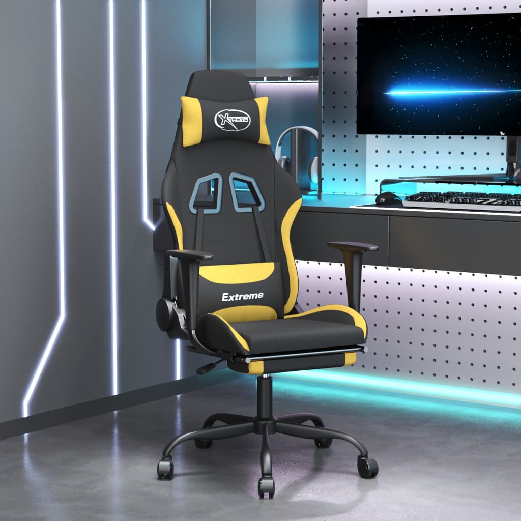 vidaXL Masažinė žaidimų kėdė su pakoja, juoda ir geltona, audinys