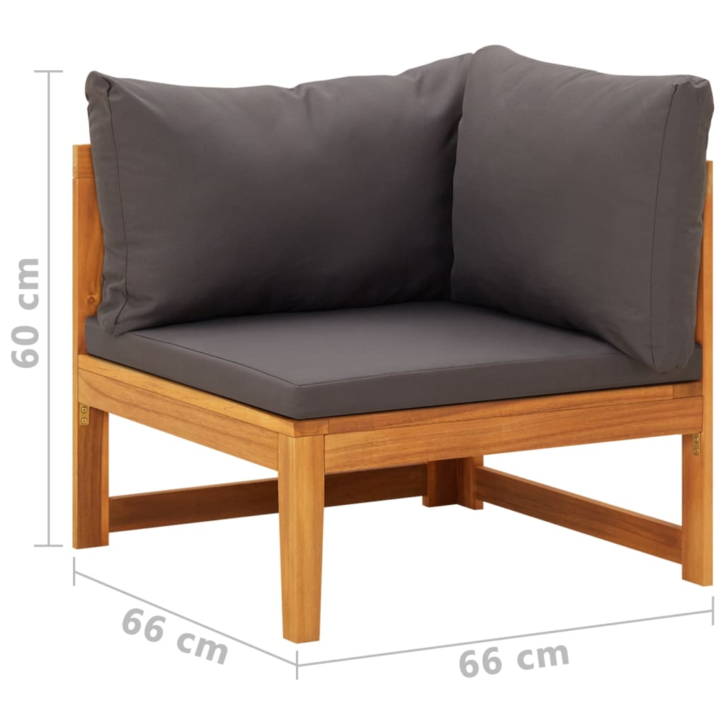 vidaXL Kampinė sofa su tamsiai pilkomis pagalvėlėmis, akacijos masyvas