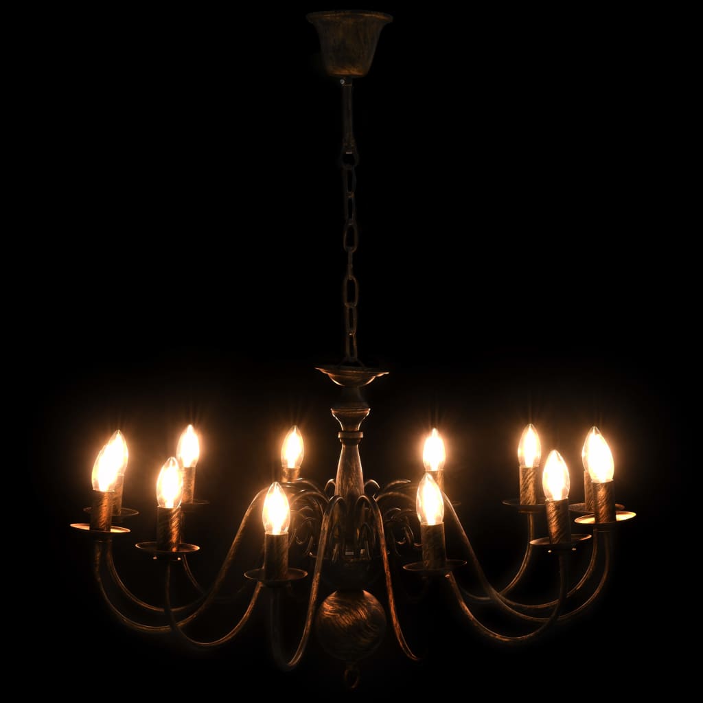 vidaXL Sietynas, juodos spalvos, 12 x E14 lemputės, senovinio stiliaus