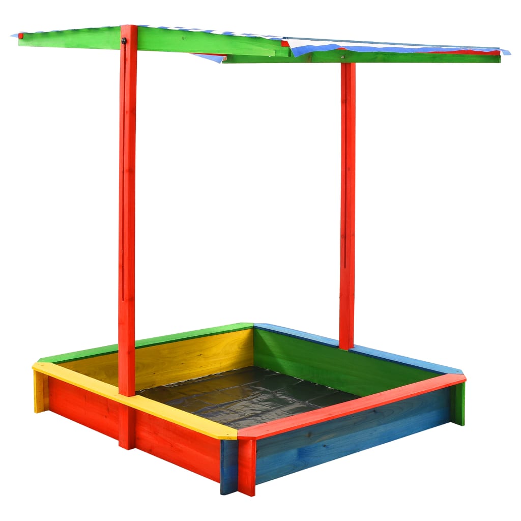 vidaXL Smėlio dėžė su reguliuojamu stogeliu, įvairių spalvų, eglė