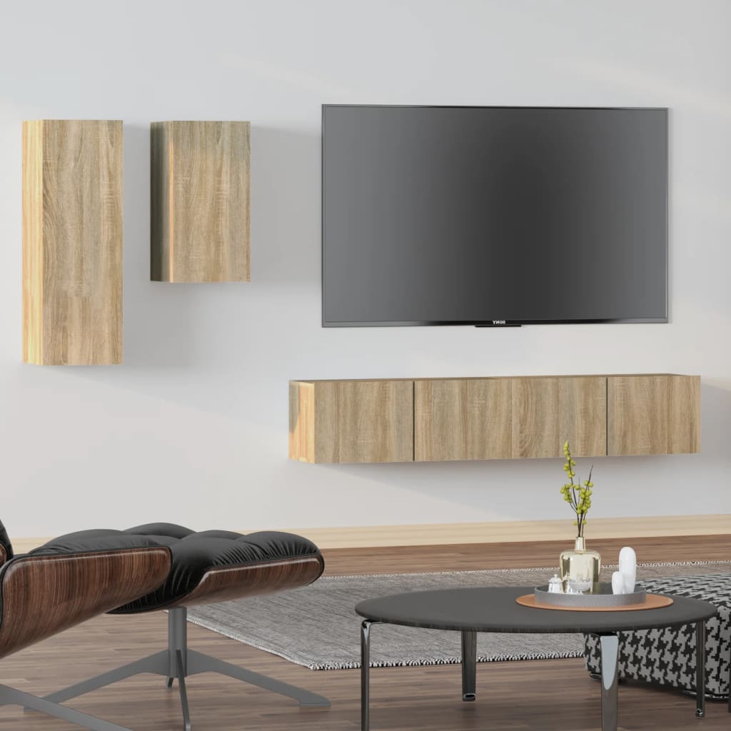 vidaXL Televizoriaus spintelių komplektas, 4 dalių, ąžuolo, mediena