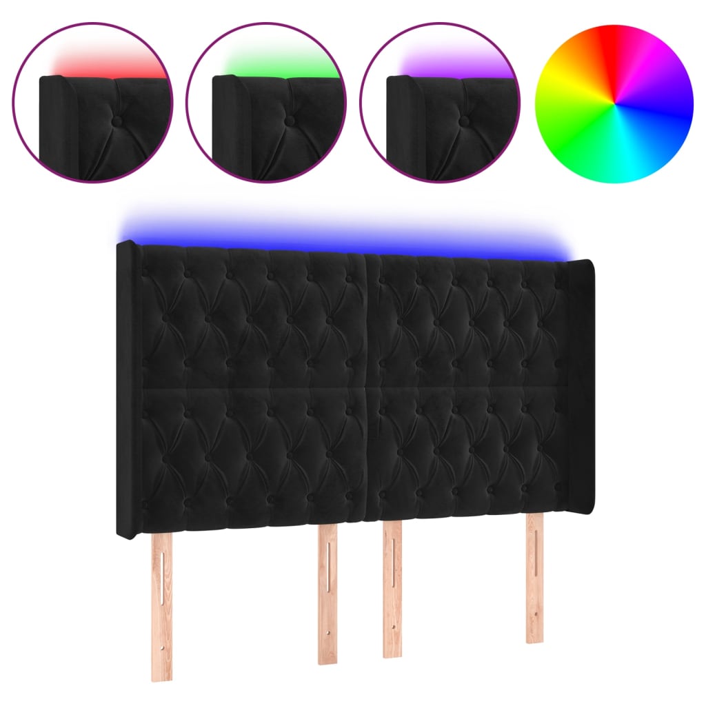 vidaXL Galvūgalis su LED, juodos spalvos, 147x16x118/128cm, aksomas