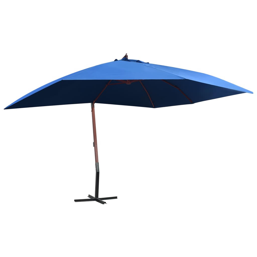 vidaXL Kabantis skėtis su mediniu stulpu, mėlynas, 400x300cm