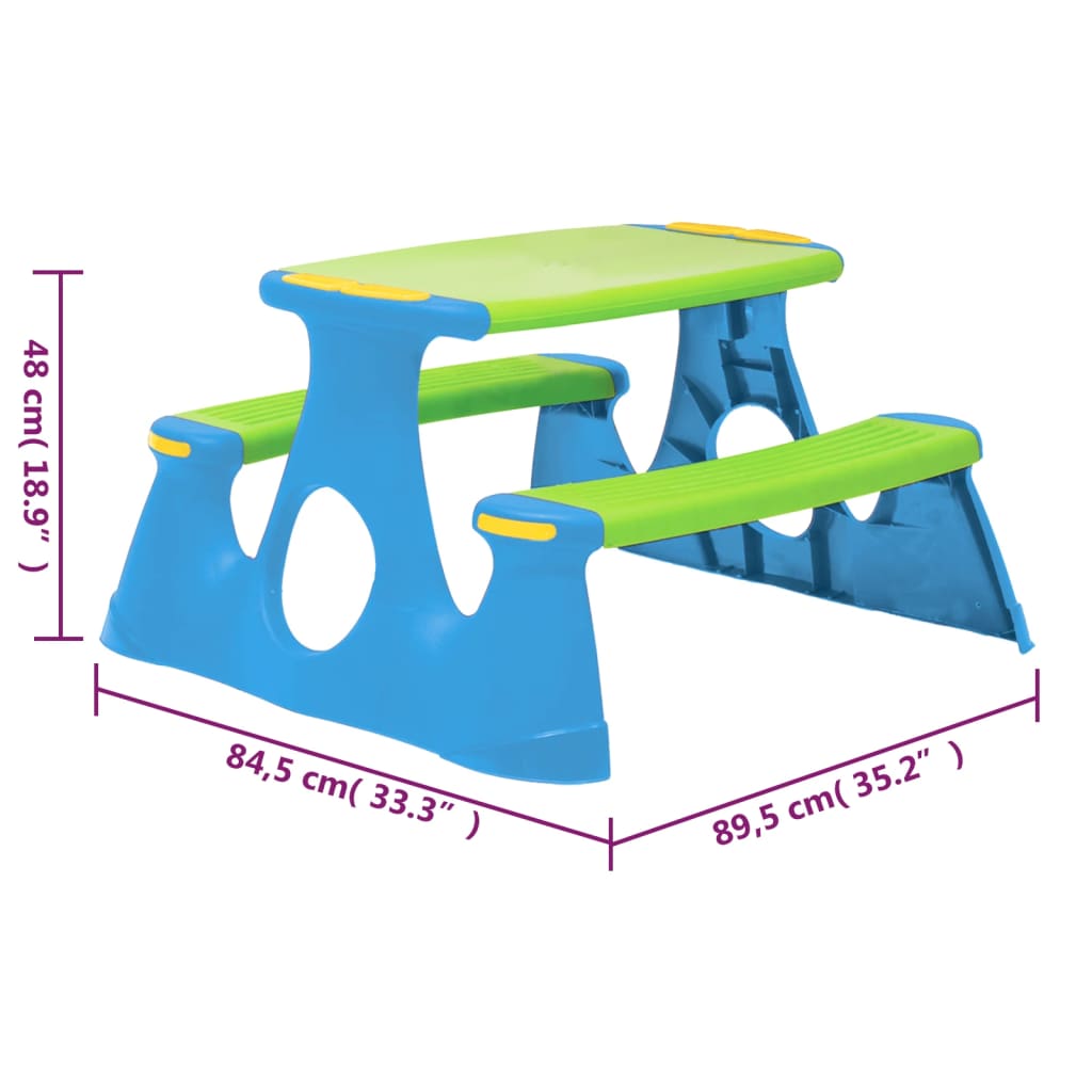 vidaXL Vaikiškas iškylų stalas su suoliukais, 89,5x84,5x48cm, PP