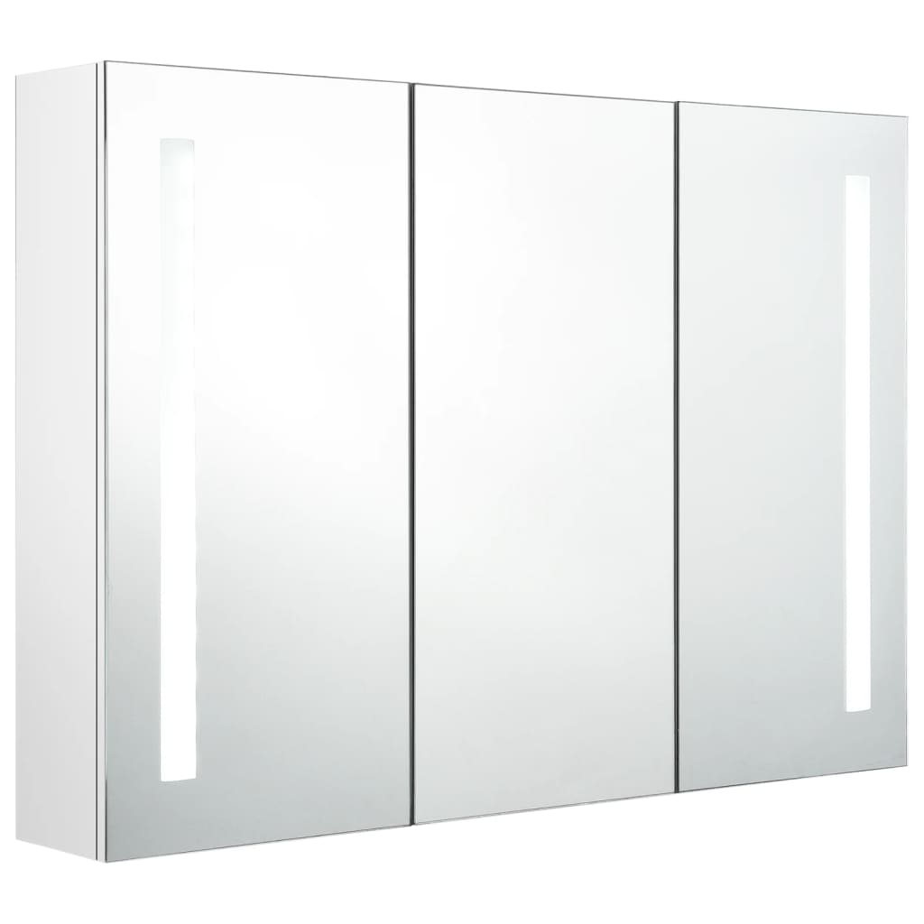 vidaXL Veidrodinė vonios spintelė su LED apšvietimu, balta, 89x14x62cm