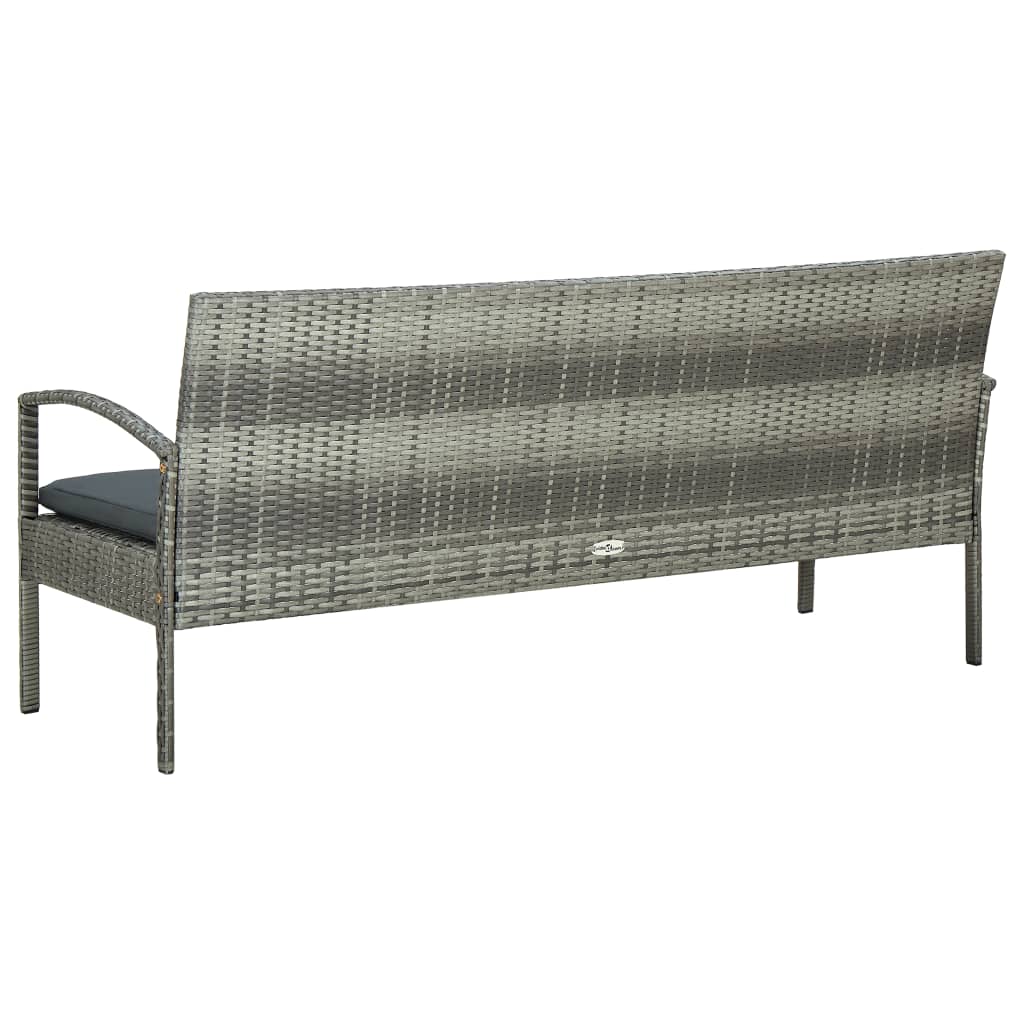 vidaXL Trivietė sodo sofa su pagalvėle, pilkos spalvos, poliratanas