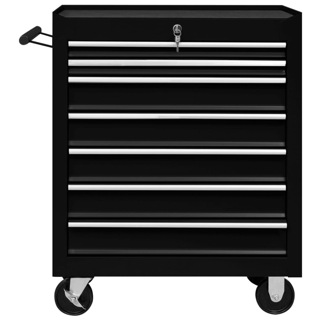 vidaXL Dirbtuvės įrankių vežimėlis, juodos spalvos, 7 stalčiai